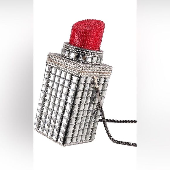 SUPER CUTE Red Dark Grey Lipstick Purse with Detachable Strap - Picture 3 of 6